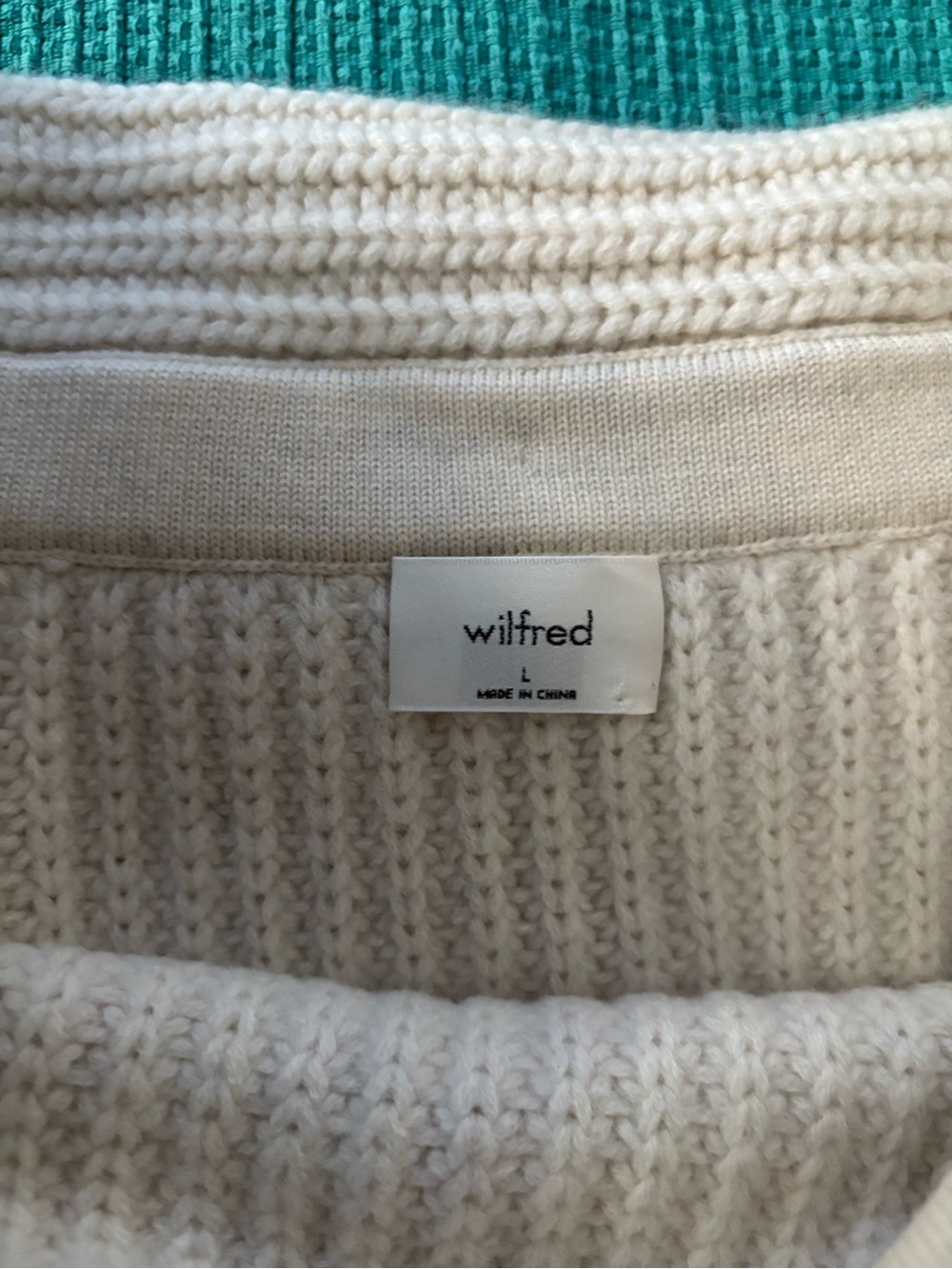 Aritzia - Wilfred Off-the-Shoulder Foldover merino wool Sweater — Cream, LARGE - Picture 14 of 16
